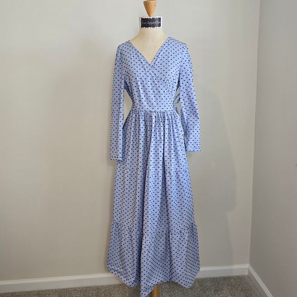 BAUM UND PHERDGARTEN Dresses & Skirts - BAUM UND PHERDGARTEN Women Blue Polka Dot Long Sleeves Maxi Wrap Dress (683)
